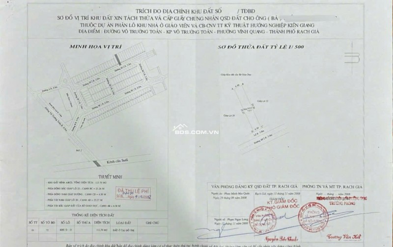 Bán đất khu giáo viên trường Hướng Nghiệp - đường Võ Trường Toản (P Vĩnh Quang cũ, P Rạch Giá, An Giang)