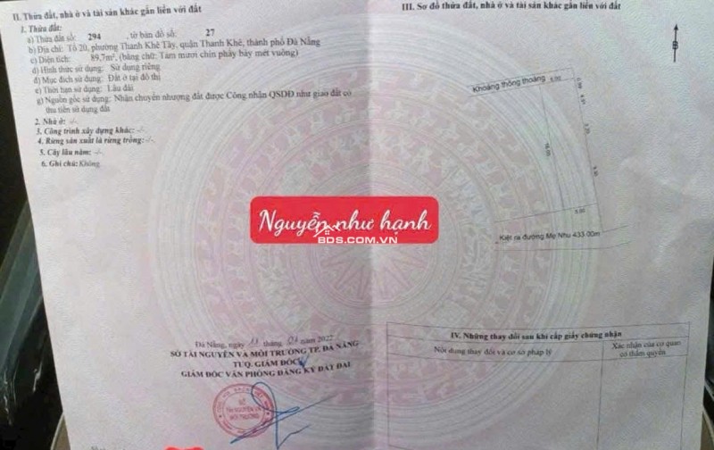 BÁN ĐẤT KIỆT Ô TÔ NGUYỄN NHƯ HẠNH – THANH KHÊ – ĐÀ NẴNG