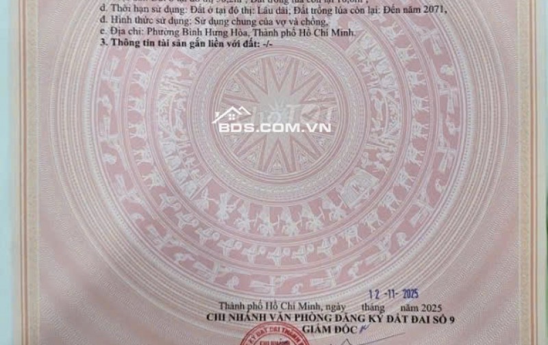 Bán đất thổ cư 1/ đường số 3, BHH Bình Tân hẻm xe hơi lớn