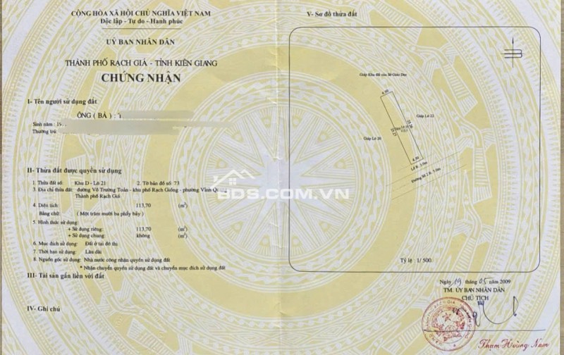 Bán đất khu giáo viên trường Hướng Nghiệp - đường Võ Trường Toản (P Vĩnh Quang cũ, P Rạch Giá, An Giang)