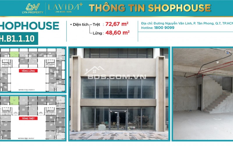 Cho thuê shophouse căn hộ Lavida Plus Quận 7. DT 98m2: 47tr. 110m2: 63,5tr. 140m2: 67tr/tháng