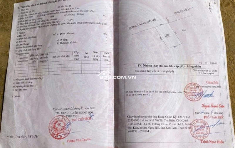 Bán 1034m2 Đất Mặt Tiền Đường Tại Thị trấn Plei Kần, Huyện Ngọc Hồi, Tỉnh Kon Tum