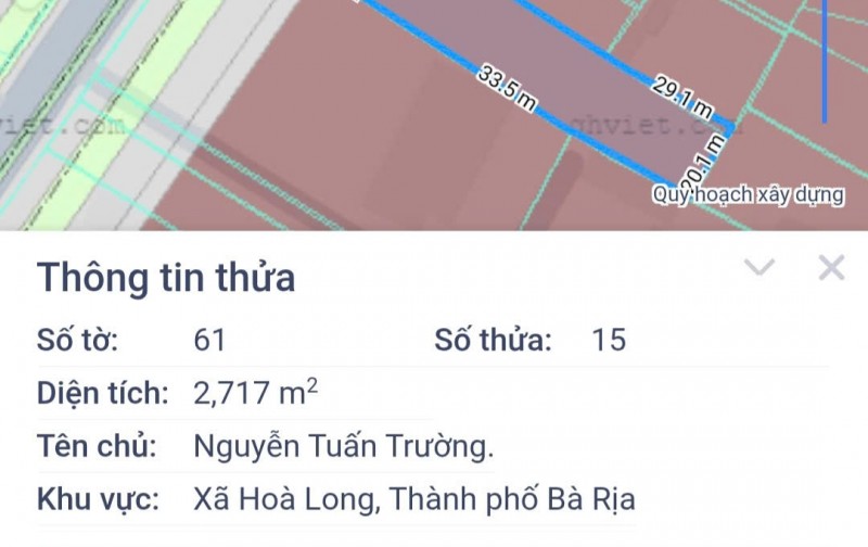 BÁN 2716M ĐẤT MẶT TIỀN QUỐC LỘ 56 XÃ HÒA LONG BRVT GIÁ 28 TỶ. LH:0937652763.