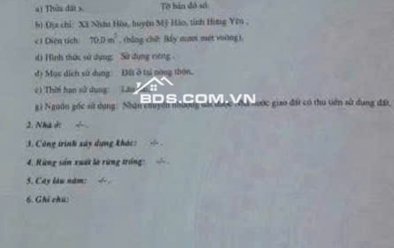 Bán đất: Duy nhất 1 lô tại bến xe Mỹ Hào, Hưng Yên.