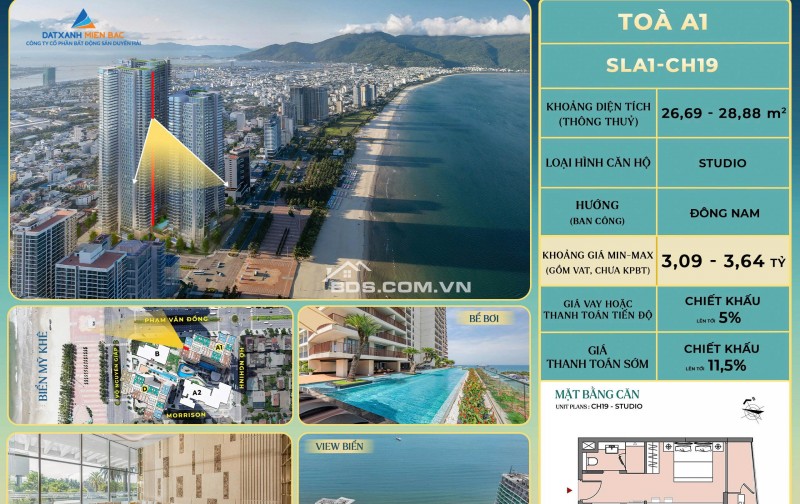  SỞ HỮU NGAY CĂN STUDIO VIEW BIỂN – TÒA A1 THE SOLEIL ĐÀ NẴNG