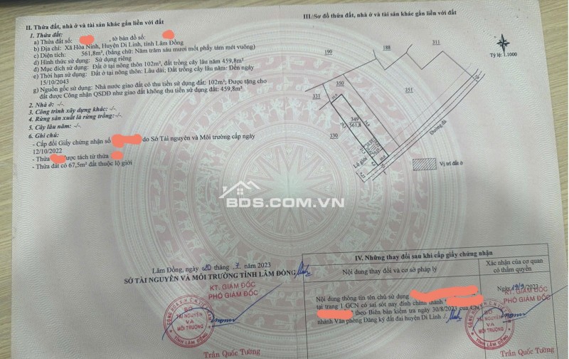 lô 10m mặt tiền Hoà Ninh, 561,8m2(102m2 thổ cư), 2ty4