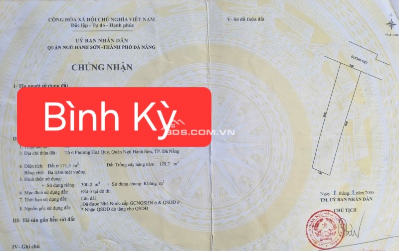 Bán đất mặt tiền đường Bình Kỳ, Ngũ Hành Sơn - Diện tích khủng 300m2