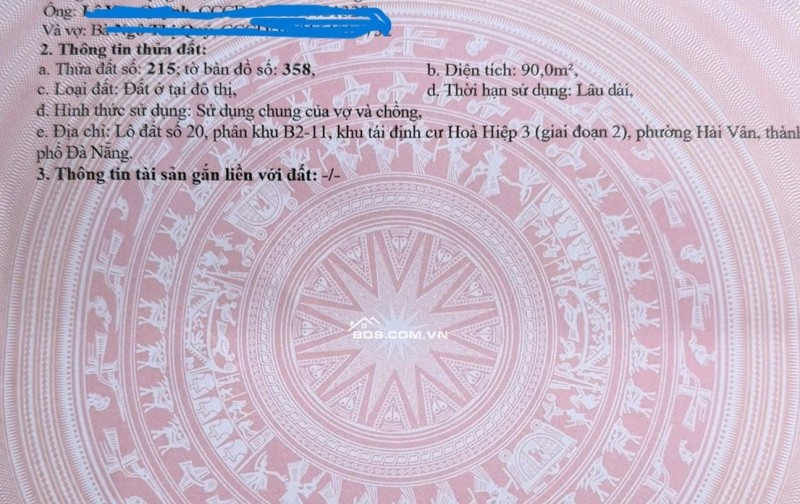 BÁN LÔ ĐẤT MẶT TIỀN TĐC HÒA HIỆP 3 (ĐỒNG CỬA 3) - PHƯỜNG HÒA HIỆP NAM