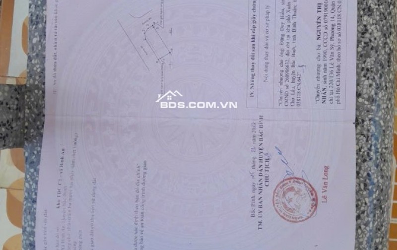 Bán 02 Lô Đất Tại Khu TĐC C1 Bình An, Thôn Bình An, Xã Bình An, Huyện Bắc Bình, Bình Thuận