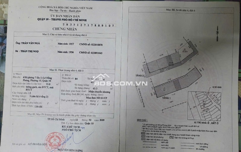 Bán nhà tập thể tầng 2 ngay mặt tiền 638 Lê Hồng Phong Q10