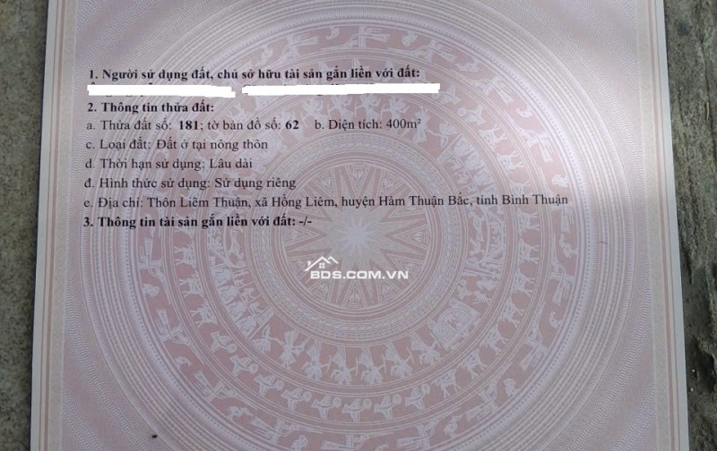 Bán 400m2 Đất Mặt Đường Bê Tông Tại Thôn Liêm Thuận, Xã Hồng Liêm, Hàm Thuận Bắc, Bình Thuận