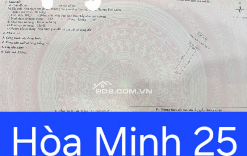 Bán 1 cặp đất đường Hòa Minh 25 - Trục thông Nguyễn Sinh Sắc