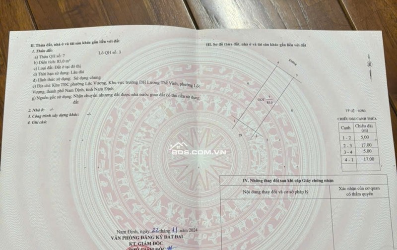 BÁN 2 LÔ ĐẤT LIỀN KỀ KHU ĐÔ THỊ LỘC VƯỢNG 85M2 MẶT 5M GIÁ 3.7 TỶ