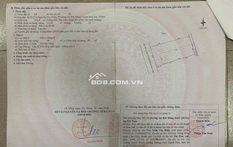 Bán nhà riêng tại Nguyễn Duy Hiệu, 20,7 tỷ có tl, 212,8m2, đẹp, nhiều tiện ích, Sơn Trà, Đà Nẵng