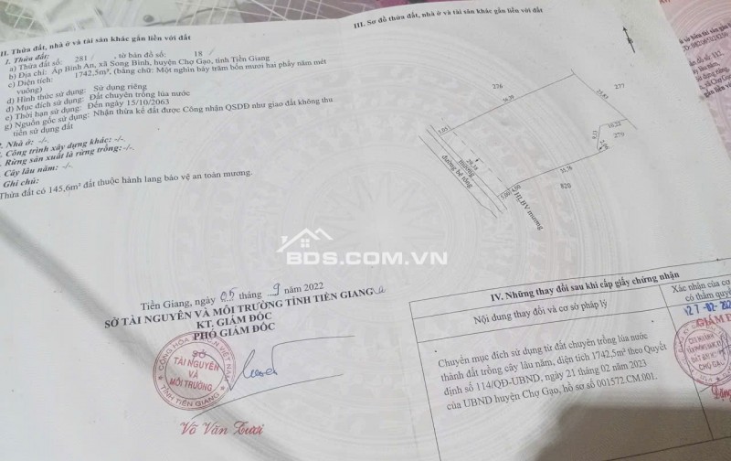 Bán 2 Công đất đường Xe 16 chỗ gần.Lộ Xoài. Ranh Mỹ Tho-Song Bình Chợ Gạo.