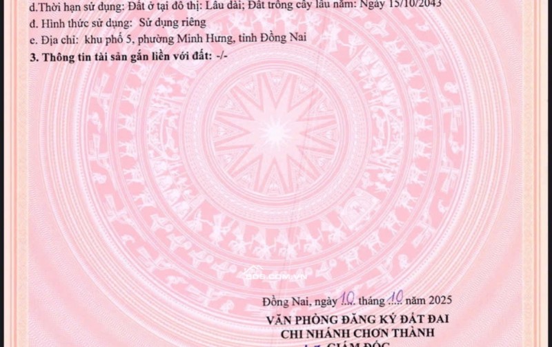 Bán đất đẹp sát bên KCN Minh Hưng, giá siêu hời 575 triệu, 215m2