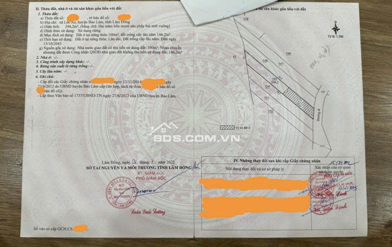 đất đẹp Lộc An- Bảo Lâm, 246.2m² (full thổ cư) chỉ  9 triệu/m².