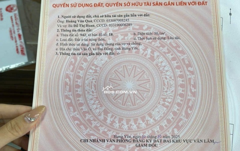 Tài chính nhỉnh 1 tỷ có ngay 50m ngay cạnh hồ ở Đại Đồng. Lh 0362554684