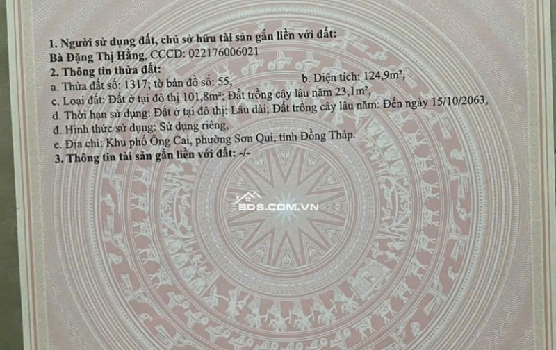 Bán đất xã Tân Trung, Thị xã Gò Công, Tiền Giang, Chính chủ, DT 192m², Giá 1,8tỷ