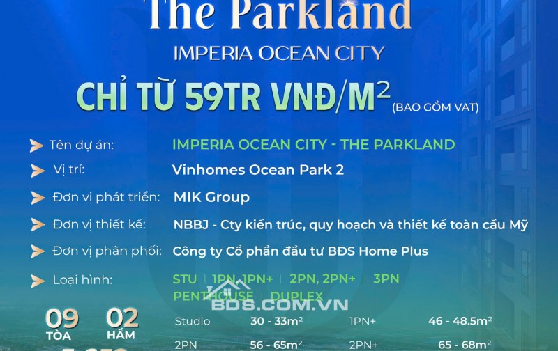 Chỉ hơn 3 tỷ - Sở hữu căn 2 ngủ THE PARKLAND_IMPERIA CITY