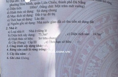 Bán nhà mặt tiền đường 7m5 Nguyễn Xí (100m2), Liên Chiểu - Đà Nẵng, Giá 7.18 tỷ