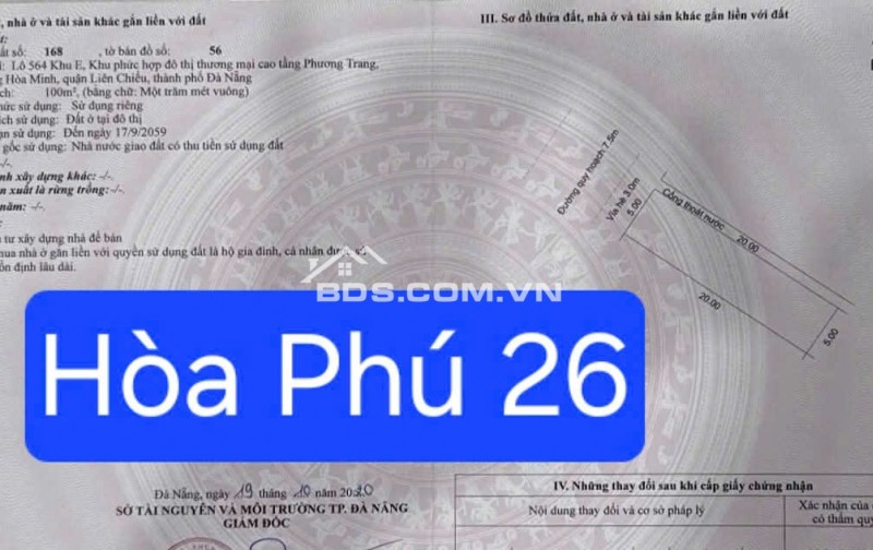 Bán đất đường Hòa Phú 26 - Khu E Kim Long - Đối diện UBND Quận