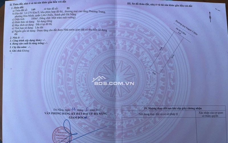 Cần bán lô đất đường 7,5m Hoà Phú 28 - khu điện âm toàn bộ