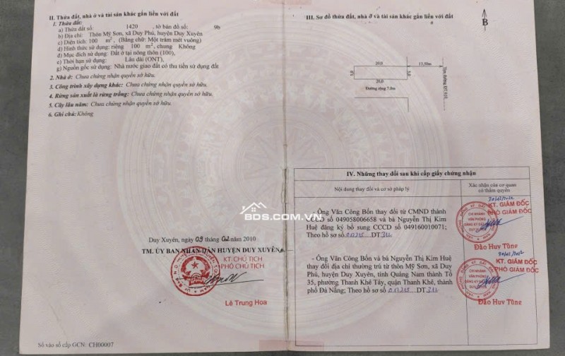 Chính Chủ Bán 100m2 Đất 2 Mặt Tiền Quốc Lộ 14H, Thôn Mỹ Sơn, Xã Duy Phú, Huyện Duy Xuyên, Quảng Nam