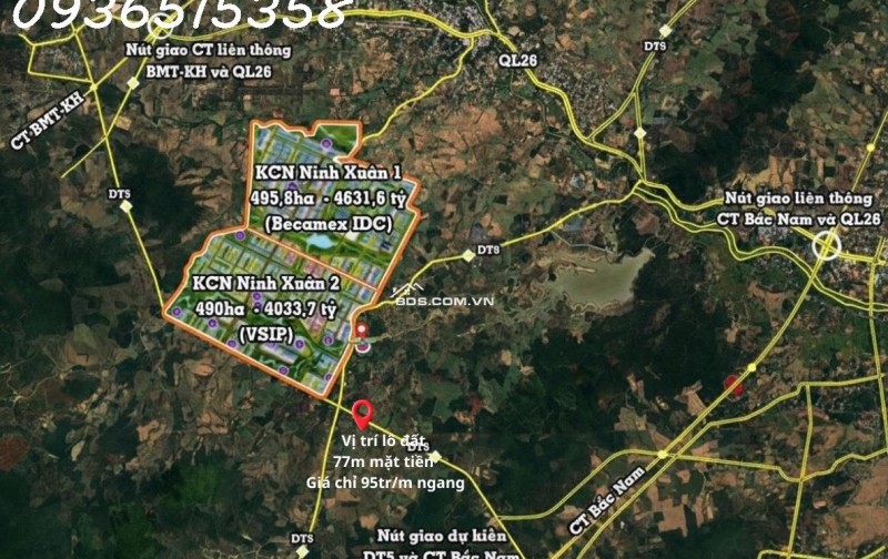 Đất nền giá tốt 77m ngang, cách ngã tư DT5-DT8 100m, đường dt5 quy hoạch 42m – đón sóng KCN Becamex Ninh Xuân