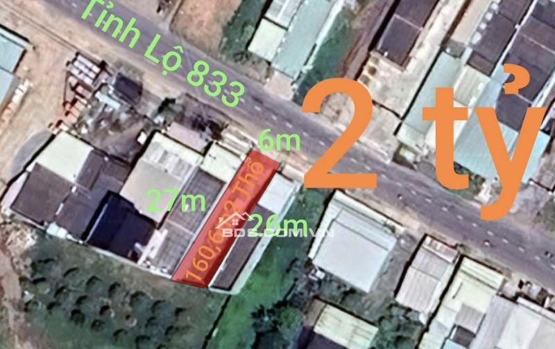 Bán lô đất thổ mặt tiền tỉnh lộ 833 giá 2 tỷ