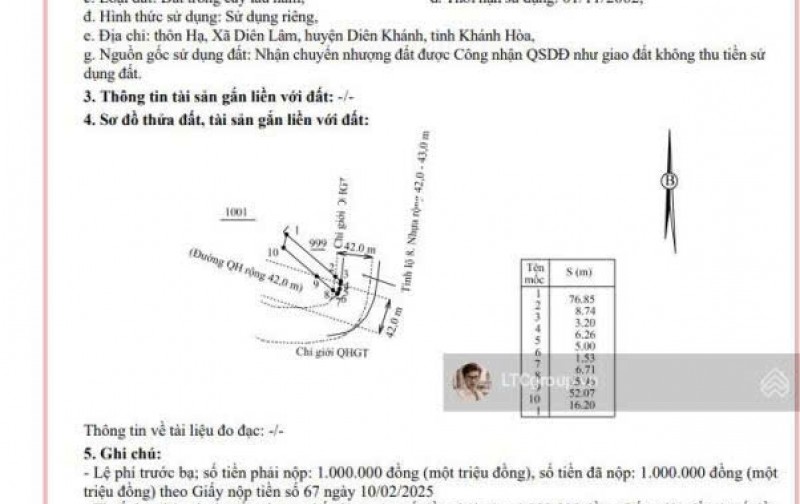 BÁN ĐẤT VƯỜN, DIÊN LÂM, DIÊN KHÁNH, MT TỈNH LỘ 8, 1232M2, GIÁ DƯỚI 2 TỶ