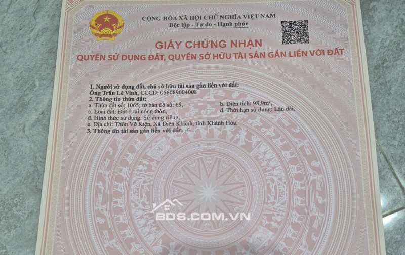 Bán đất diên an, diên khánh, 98,9m2, giá dưới 2 tỷ, đường ô tô, tây trứ trạch