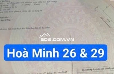 Bán đất lô góc 2MT đường Hòa Minh 26 & Hòa Minh 29 -View quỹ đất TTTM