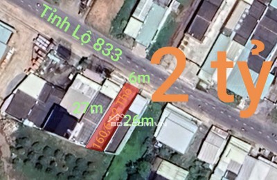 Bán lô đất thổ mặt tiền tỉnh lộ 833 giá 2 tỷ