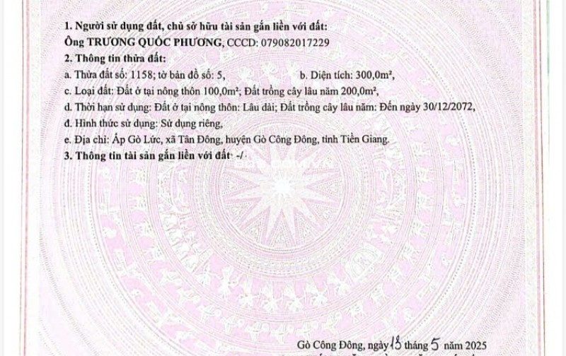 Bán nền đất Tân Đông, Gò Công Đông, ô tô chạy tới đất, 300m², 720 triệu