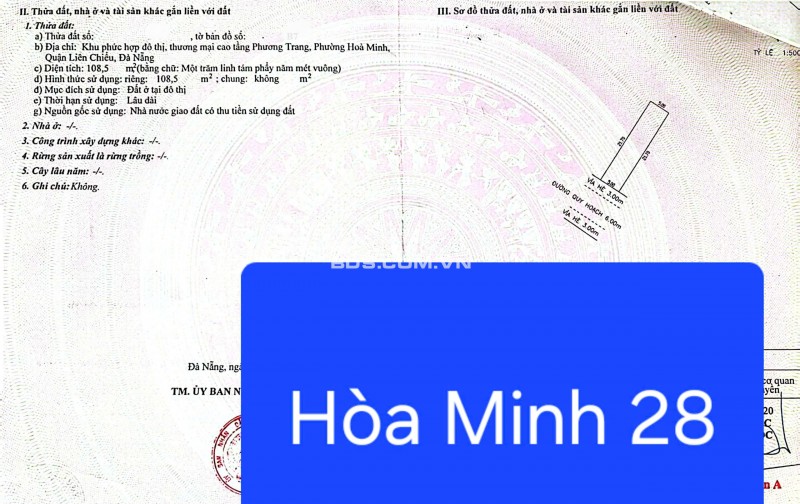 Bán đất đường Hoà Minh 28 - DT: 108,5m2 - Ngay Nguyễn Sinh Sắc