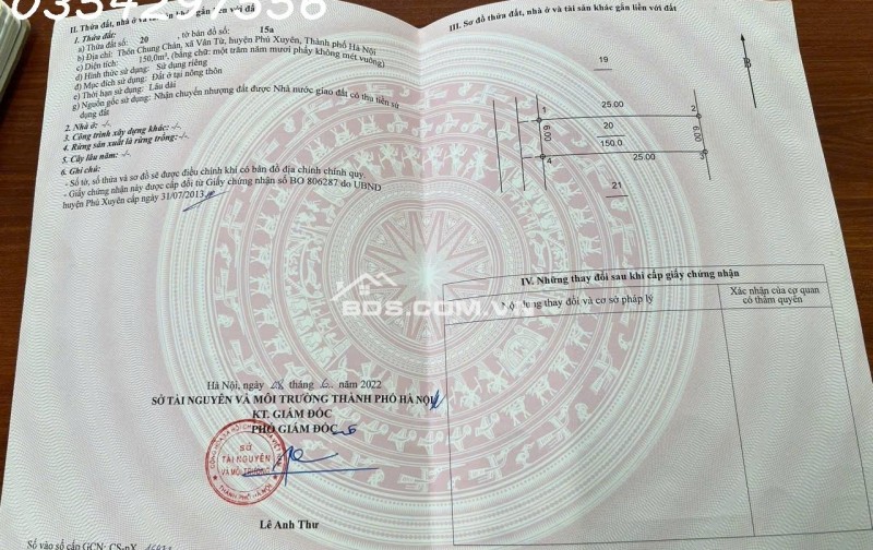 Cần bán lô đất siêu đẹp mặt tiền đường nhựa Xã Chuyên Mỹ, Hà Nội, DT 150m2, giá chỉ 30tr/m2