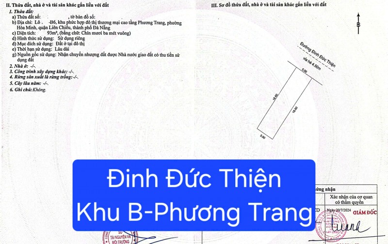BÁN ĐẤT ĐƯỜNG 7,5M ĐINH ĐỨC THIỆN - Khu B Phương Trang)