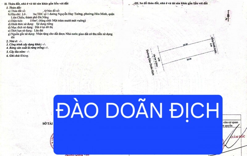 Bán đất đ\ừng ĐÀO DOÃN ĐỊCH - gần bến xe TT Thành phố