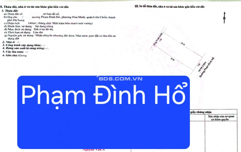 Bán đất tặng Nhà C4 đường Phạm Đình Hổ - Sát biển rất thoáng