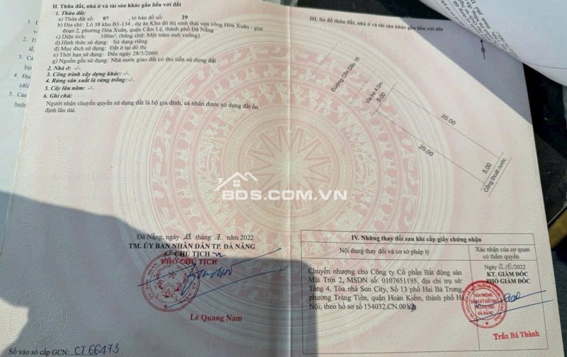 BÁN 3 LÔ ĐẤT CỒN DẦU HOÀ XUÂN, DT 100M2 / LÔ, GIÁ CHỈ TỪ 6-7 TỶ. LH:0929469357/ ZALO 0325447430