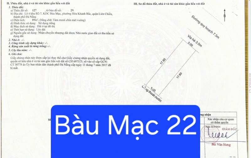 CHÀO Bán đất đường Bàu Mạc 22 - Liên Chiểu, Đà Nẵng - GẦN BIỂN