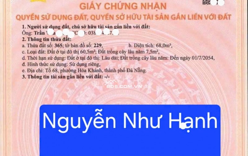 BÁN ĐẤT ĐƯỜNG NGUYỄN NHƯ HẠNH - CÁCH ĐƯỜNG 20M