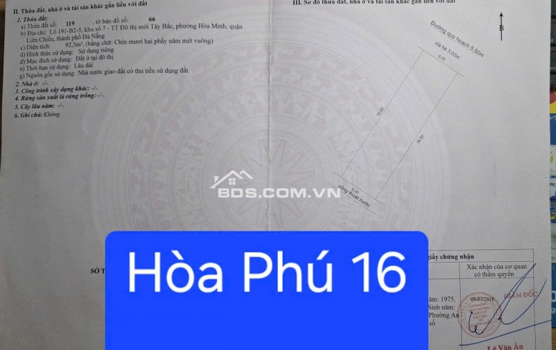 Bán đất đẹp mặt tiền đường Hoà Phú 16 (Gò Nãy 4 cũ), vị trí sát Tô Hiệu