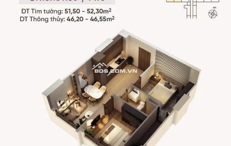 Bán căn hộ 2PN 1VS view trực diện Sông Đồng Nai, tầm nhìn thoáng đãng  giá chỉ 1.9 tỷ