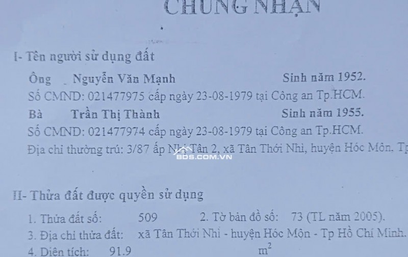Bán nhà chính chủ ngay khu Đồng Diều Hóc Môn chỉ 946tr MT đường lớn
