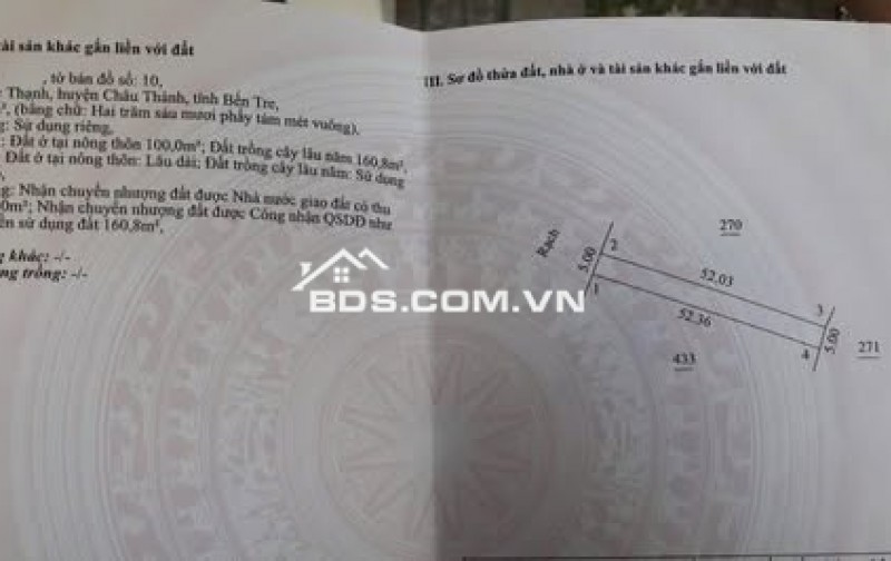 Bán 260m2 đất thổ cư đường oto gần UB Phước Thạnh,nay là phường Phú Tân