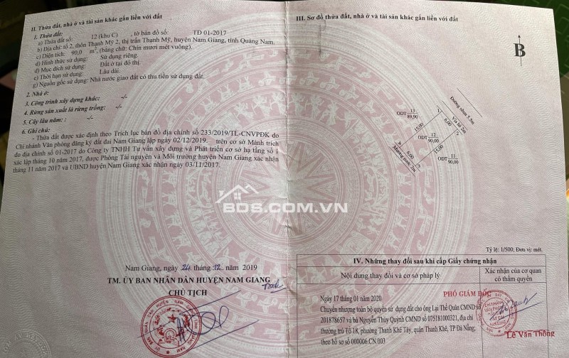 Bán bất động sản đường nhựa 5,5m Thị Trấn Thạnh Mỹ, Huyện Nam Giang, Đà Nẵng