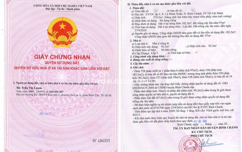 Bán Nhà Mặt Tiền 215 Thích Thiện Hòa, Xã Lê Minh Xuân, Huyện Bình Chánh