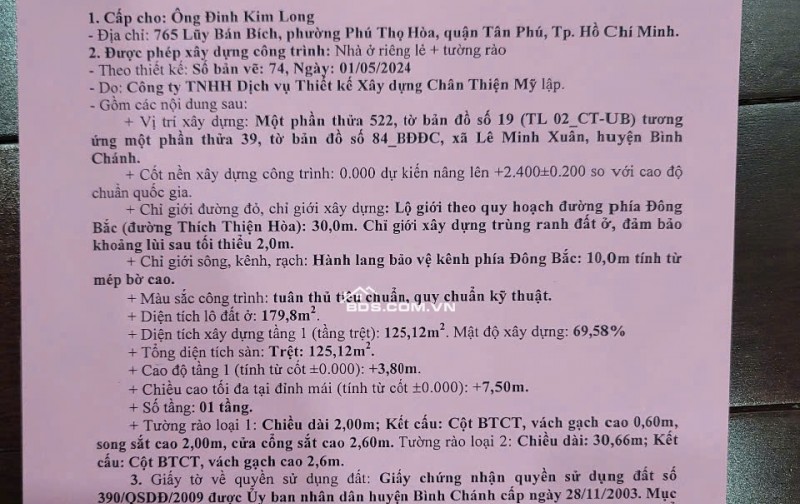 Bán Đất Mặt Tiền 290m2, Giá 6.8 Tỷ , Số 289 Thích Thiện Hoà, Xã Bình Lợi, TPHCM